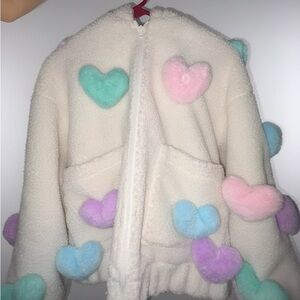 Sugar Thrillz Cream Teddy Jacket with Pastel Hearts